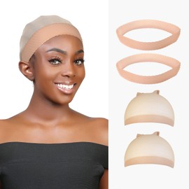 STUDIO LIMITED Flexible Silicone Non-Slip Wig Grip Band for Men and Women - Transparent Head Band for Sports and Yoga (Natural Wig Band - 2 Bands & 2 Wig Caps)