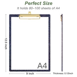 Rimilak Acrylic Glitter Clipboards, Sparkly Board with Low Profile Gold Clip, Designed for Classroom School and Office Use, A4 Letter Size 9 x 12.5 in, Black