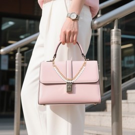 JJUNW 2 Pcs Purse Charms for Handbags, Pearl Purse Double Chain Metal Short Handle Purse Strap, Purse Strap Extender Replacement Accessories for Women(Golden)