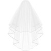 METEMEI White Double Ribbon Edge Center Cascade Bridal Wedding Veil