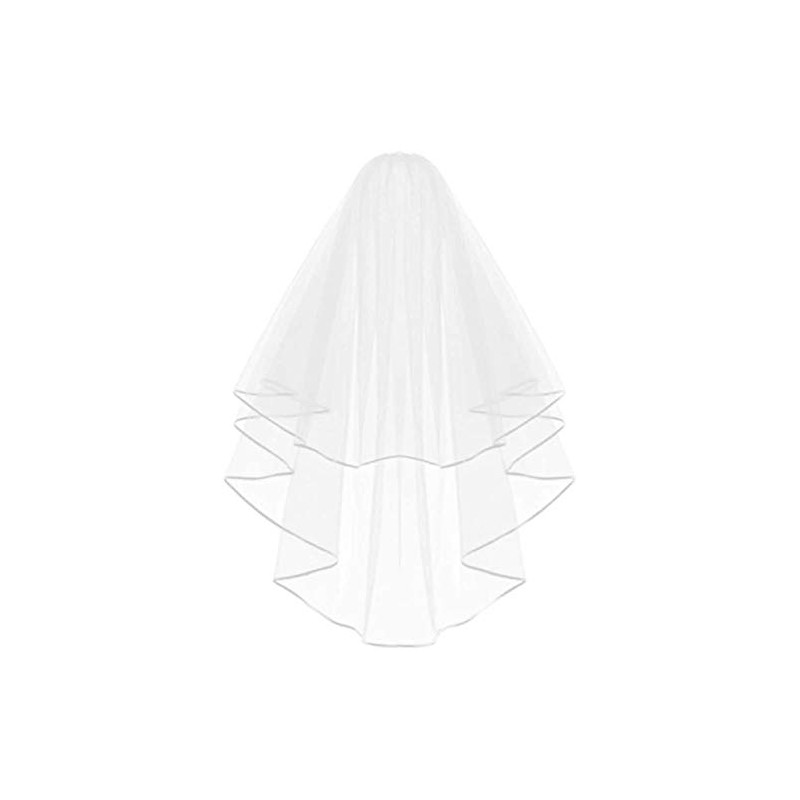 METEMEI White Double Ribbon Edge Center Cascade Bridal Wedding Veil