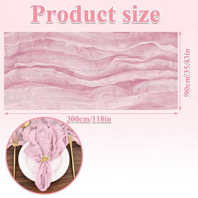 Cheesecloth Table Runner, Pink Table Runner for Weddings & Events,