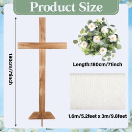 71 Inch Wedding Decorations Wedding Wood Cross and White Ribbons Eucalyptus Garlands Large Standing Cross Decoration Christian Religious Marriage Gifts for Ceremony and Reception Indoor Outdoor Decor