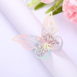 50pcs Laser Cut Butterfly Napkin Rings Holder for Dinners Tables Wedding Anniversray Party Decor Baby Bridal Shower Banquet Supply Sash Bows Tablecloth Paper Napkins (Silver, Laser Cut)