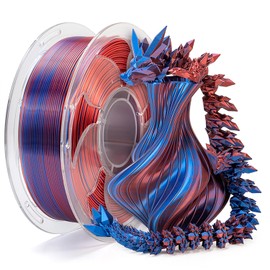 1.75mm PLA Filament Silk Dual Bi Color Blue Red, Coextrusion 3D Printer Filament with Shiny Silk Rainbow Color, 1kg (2.2lbs) Spool Neatly Wound Smooth Color Transition 3D Printing Filament
