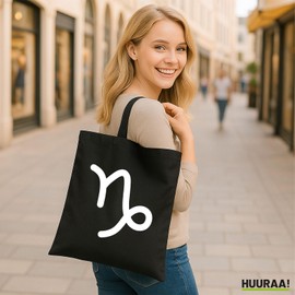 Huuraa Jute Bag Capricorn Zodiac Sign Gift 10 Litres Cotton Capricorn Gift Idea, black, Unit size