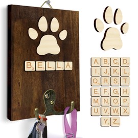 VINARTSVN Dog Leash Holder Wall Mount, Pet Harness Hanger with Scrabble Letters, Dog Collar Organizer for Entryway, Memorial Cat Leash Holder for Wall, Pet Loss Gifts, Keepsake, Home Decor PF212-W