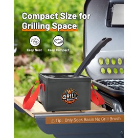 BS-VOG Grill Brush Dunk Tank, Collapsible Water Bucket with Sturdy Handles for Grill Brush Bristle Free, Stable Square Water Basin for BBQ Steam Cleaning (Only Soak Basin No Grill Brush)
