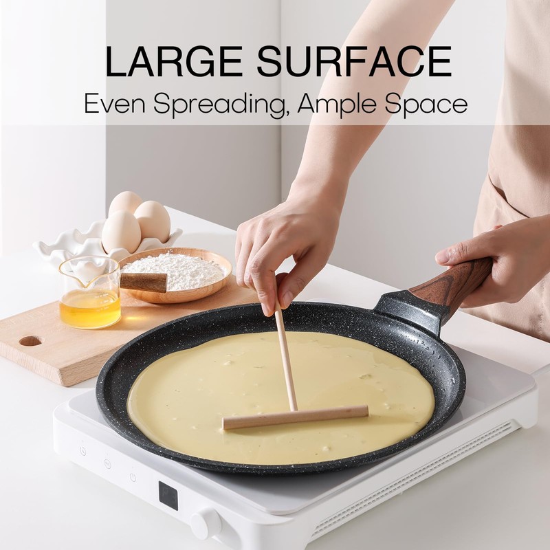 Kordisen Crepe Pan Nonstick, 12 Inch Dosa Pan with Spreader,