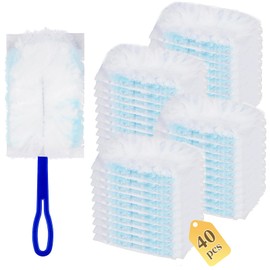 Pack of 40 Dust Magnet Refill Set, Cleaning Dust Cloth Refill, Microfibre Dust Mop Against Dust Dusters for Household, School (40 Duster Refills with a Handle)