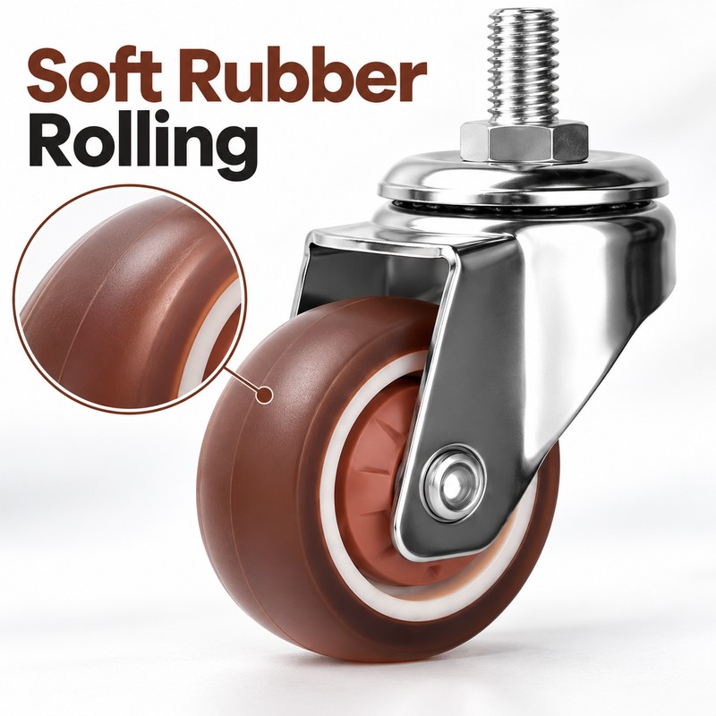4-Piece Furniture Caster Wheels – 360° Swivel Soft Rubber Casters