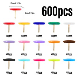 VAPKER Thumb tacks 600Pcs Colored Push Pins,Flat Round Head Thumbtack with Gold Steel Point 15 Colors Decorative Thumb Tacks for Home, School, Office