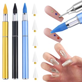 XEAOHESY 3 Pieces Dual-ended Rhinestone Picker or Remove Tool with 5 White Replacement Wax Tips Nail Art Dotting Pen 3 Color Wax Pencil for Rhinestones Applicator Nail Art Accessories for Women