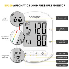 PEMPA Upper Arm Blood Pressure Monitor Automatic Digital Blood Pressure Monitor Arrhythmia and Hypertension Detection Meter with 22-42 cm Cuff