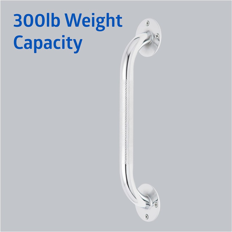 Medline Knurled Chrome 12” Grab Bar for Shower & Bathtub,