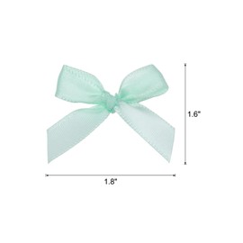 MECCANIXITY 100Pcs Mini Ribbon Bow 1.8 inch Mini Fabric Satin Ribbon Flower Bows for Craft DIY Sewing Wedding Birthday Party Light Green