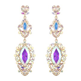 EVER FAITH Wedding Bridal Earrings for Women Girls Rhinestone Crystal Art Deco Drop Dangle Long Chandelier Earrings Iridescent Clear AB, Base Metal, No Gemstone