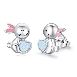 Opal Earrings for Women 925 Sterling Silver Starfish/Heart/Turtle/Butterfly/Rabbit/Mushroom/Earrings Stud Earrings Animal Earrings Beach Starfish Jewellery for Women Girls Children, Sterling Silver,