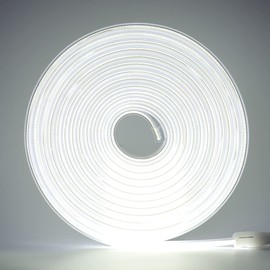 KISUFU Flexible LED Light Strip,360 LEDs/m IP65 Waterproof COB Light Strip,AC 220V LED High Voltage Rope Light,50CM Cuttable,Super Bright for Indoor and Outdoor Lighting Camping,Balcony (5m, White)