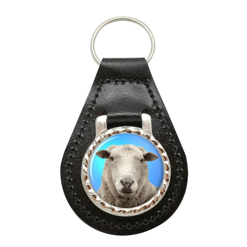 Giftshop UK Sheep Leather Keyring, Black leather and silver metal