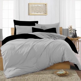 Ev Dekor® Duvet Cover Set Single Grey Black - Soft Microfibre Polyester Plain Dyed Reversible Double Duvet Set with Pillow cases - Bedding Quilt Covers Bedsheets