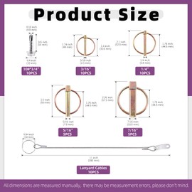 Swpeet 50Pcs 4 Sizes Spring-Loaded Lynch Pin Linch Pin and Stainless Steel Lanyard Cables and Quick Release Ring with 410 Stainless Steel Self Drilling Sheet Metal Screws Kit