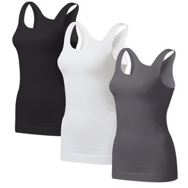 EUYZOU Women's Tummy Control Shapewear Tank Tops - Seamless Body Shaper Compression Top (Black/White/Grey 3pk, XX-Large (firm control or one size up))