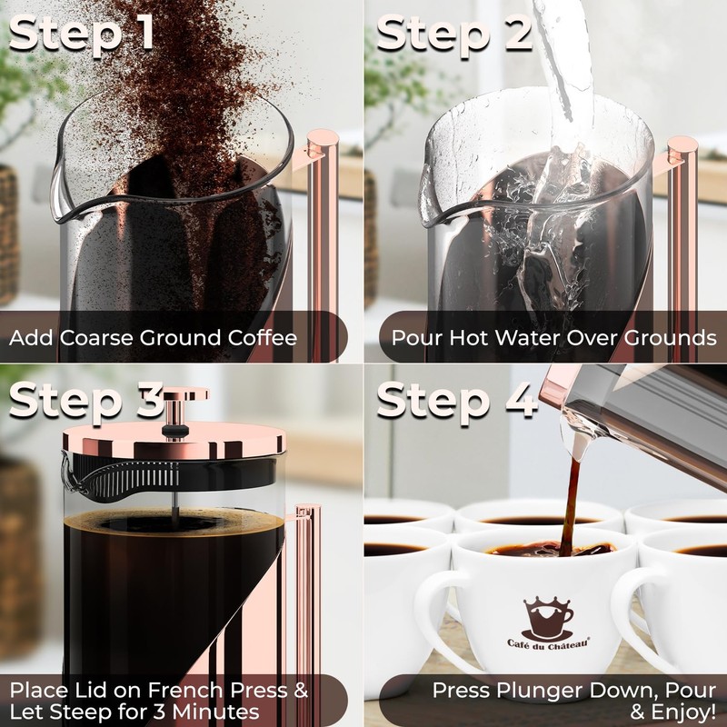 Cafe Du Chateau Stainless Steel French Press Coffee Maker 34