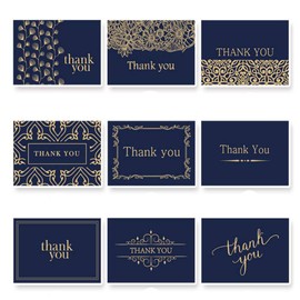 SIPLIV Set of 9 Thank You Cards Navy Blue & Gold Greeting Cards with White Envelopes for Wedding, Baby Shower, Bridal, Bussiness, Anniversary