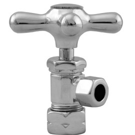 Westbrass D105X-20 Cross Handle Angle Stop Shut Off Valve, 1/2" Copper Pipe Inlet with 3/8" Compression Outlet, Stainless Steel