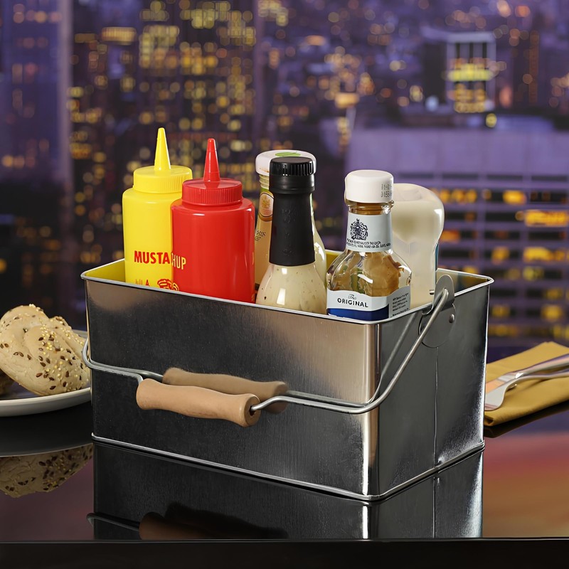 Genware Rectangular Table Caddy Galvanised Steel 24.5x15.5x12.5cm, GSTC2415, Single