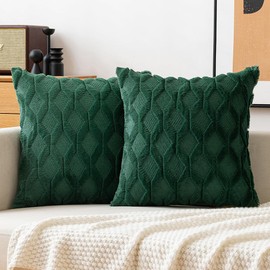 MIULEE Dark Green Christmas Throw Pillow Covers 18x18 Set of 2 Decorative Farmhouse Couch Throw Pillows Boho Shells Cute Soft Plush Wool Winter Pillowcases for Bedroom Living Room Sofa