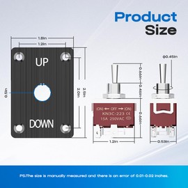 Toggle Switch, Hilictokt (ON)-Off-(ON) 3 Pin Reverse Polarity Switch with UP/Down Panel and Waterproof Cap 12V DC 30A 3 Way Momentary Reverse Polarity Toggle Switch for Car Marine Boat RV