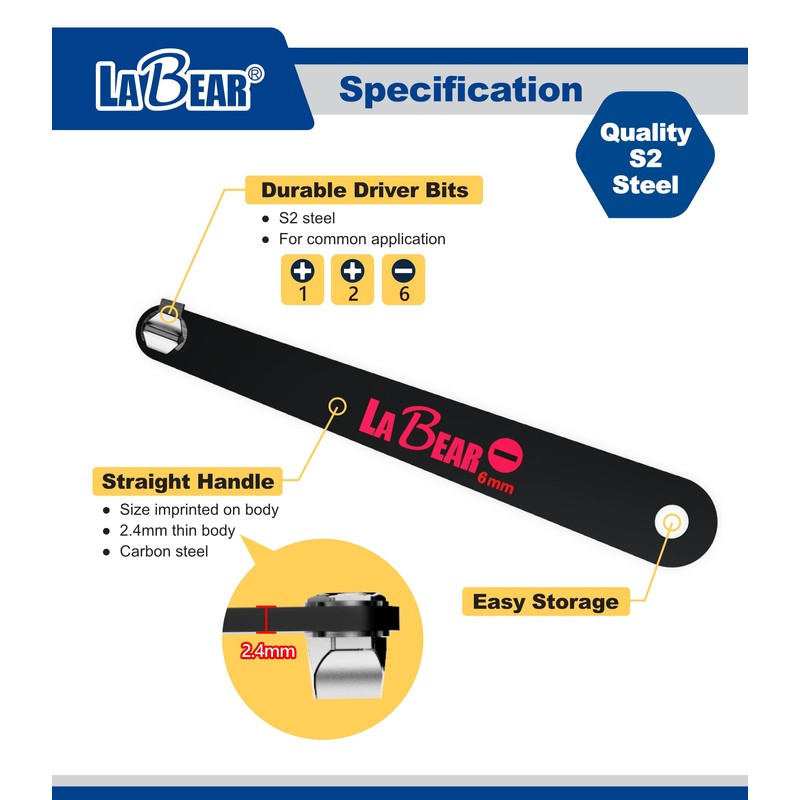 LABEAR Phillips, Slotted, Ultra Low Profile Offset Screwdriver Set 3