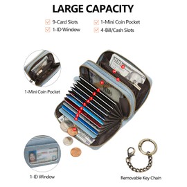 TFKGS Credit Card Holder for Women, RFID Blocking Wallet Small Leather Wallet Women with Accordion Zipper, Card Wallet Keychain, 1-Blue, Minimalist