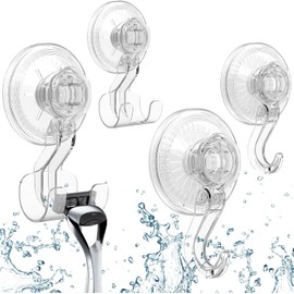 Luxear Vacuum Suction Cup Hooks Bathroom Reusable Razor Holder Waterproof Shower Hooks Strong Hold 5kg Weight Capacity for Storage Bathroom Hooks Towels Robes Multipurpose Hanging-4Pack