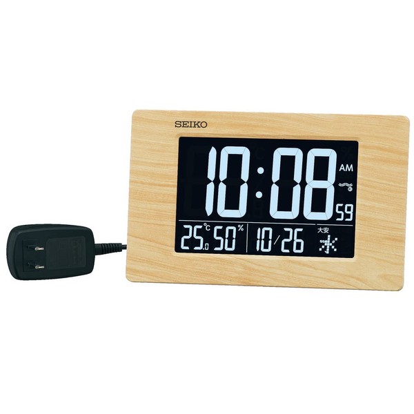 Seiko Clock, Table Clock, Wall Clock, Radio Wave, Light Brown Wood, Digital, LED Clock, 4.7 x 7.7 x 0.9 inches (120 x 195 x 24 mm), C3MONO DL219B