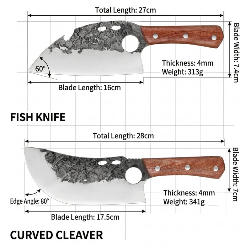 KOFERY Hand Forged Serbian Cleaver for Outdoor Kitchen & Meat