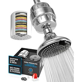 SparkPod 23-Stage Filtered Shower Head with 3 Spray Settings - High Pressure Shower Head with Filters for Dry Hair and Skin - Showerhead with Filter Reduces Chlorine & Heavy Metals (Polished Chrome)