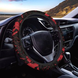 GLENLCWE Red Blood Hand Print Car Steering Wheel Cover,Stretch Steering Wheel Cover Protector Car Interior Accessories Universal 15Inch