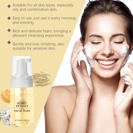 Facial Cleanser with Honey Foam + Face Scrub, Cleansing Foam, Face Scrub, Brightening Foam Cleanser, Refreshing Cleansing Foam, Gentle Cleansing and Smoothing the Skin Glow Exfoliator