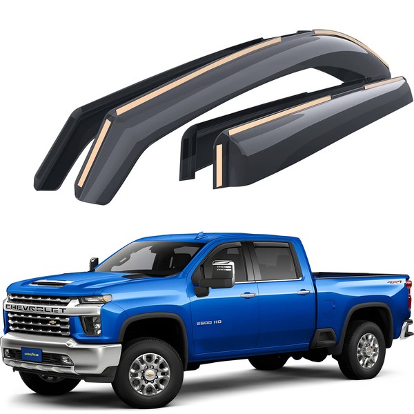 Goodyear Shatterproof in-Channel Window Deflectors for Chevy Silverado/Sierra 2500HD/3500HD 2020-2024 Crew Cab, Rain Guards, Window Visors for Cars, Vent Deflector, Car Accessories, 4 pcs - GY007746