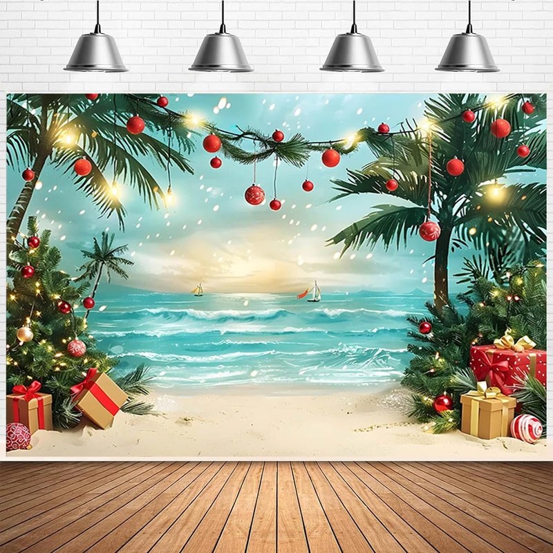 Beach Christmas Tree Backdrop Photography Summer Beach Christmas Tree Decoration