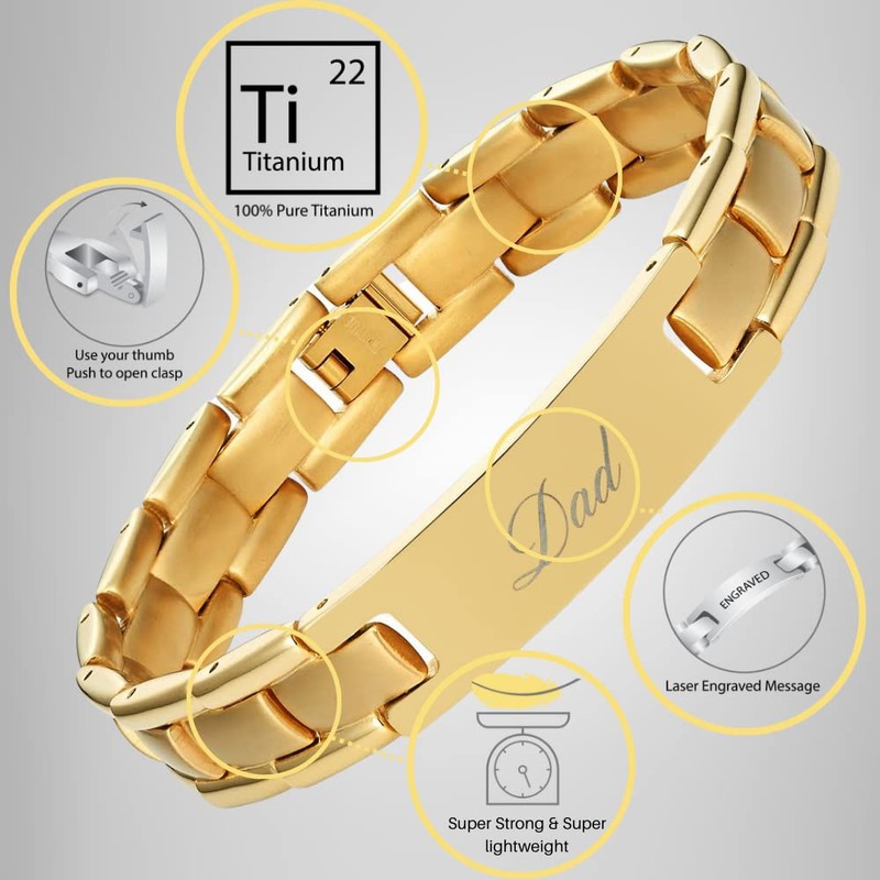 Willis Judd Mens Titanium DAD Bracelet Engraved Best Dad Ever