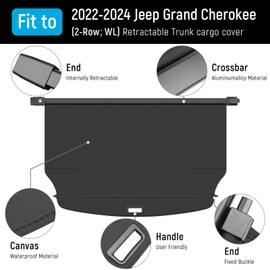 Bercicci Cargo Cover Compatible with Jeep Grand Cherokee 2022-2025 2026 (2 Row; WL) Accessories Canvas Texture Retractable Trunk Cover Security Shield Luggage Privacy (Canvas)
