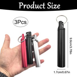 3Pcs Portable Toothpick Holder Metal Toothpick Holder Box Aluminum Alloy Toothpick Container with Keychain for Outdoor Camping Picnic Travel (Black, Silver, Red)