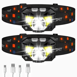 SMART RICE Headlamp,2-Pack Rechargeable,Superlight Flashlight,1200 Lumen Ultra-Light Bright LED Headlight with White and Red Light,Waterproof Motion Sensor,8 Modes for Hiking,Fishing,Camping,Running