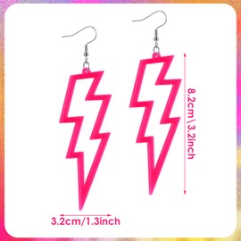 Telooco 80s Earrings for Women Neon Acrylic Earrings Lightning Boltt Earrings for Women 80s Theme Party Costume(Neon pink)