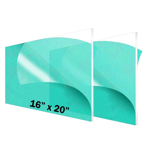 (2 Pack) 1/4" Thick Clear Acrylic Sheets - 16 x 20" Pre-Cut Plexiglass Sheets for Craft Projects, Signs, Sneeze Guard, and More - Cut with Laser, Power Saw, or Hand Tools – No Knives