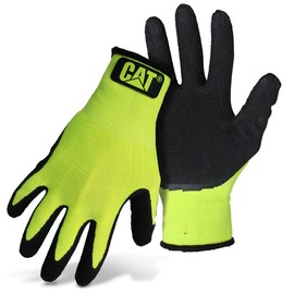 Cat® CAT017411X High Visibility Work Gloves – X-Large, Dip Textured Latex Coated Gloves with Knit Wrist